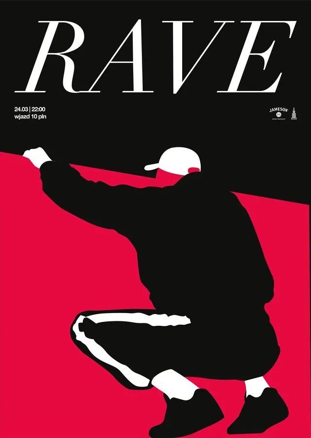 RAVE Poster Design, minimal, brutalist, high-contrast
