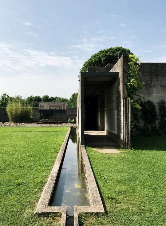 Modernist Architectural Garden with Water Feature, minimal, photographic, muted