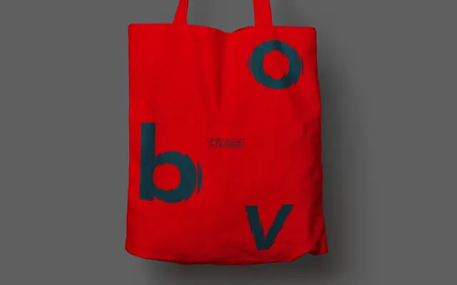 Red Tote Bag with Abstract Lettering, minimal, brutalist, vibrant