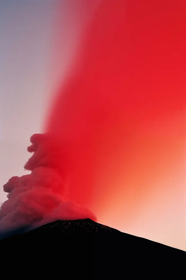 Red Smoke Over Mountain Silhouette, abstract, photographic, vibrant