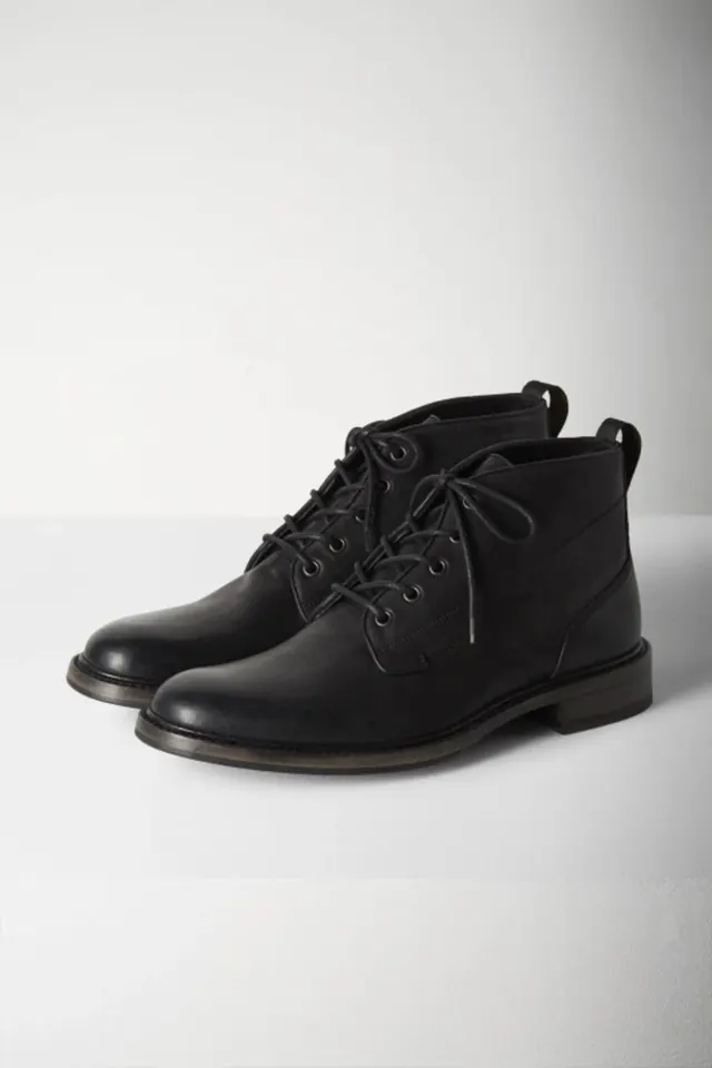 Black Leather Lace-Up Boot, minimal, photographic, monochrome