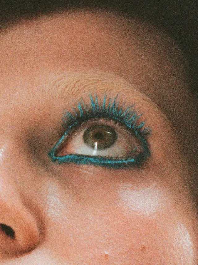 Close-up Eye with Blue Eyeliner, photographic, organic, vibrant