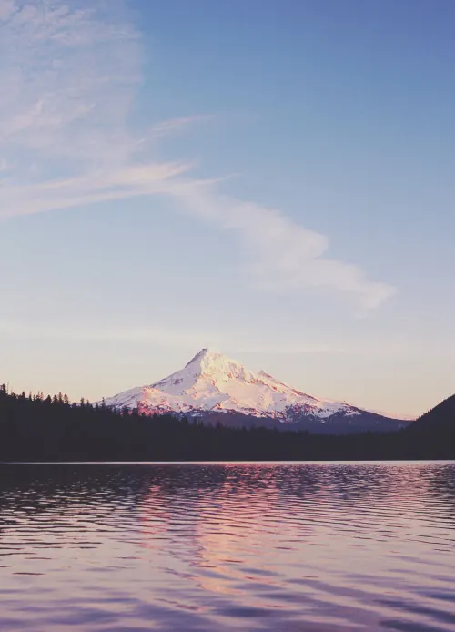 Snow-Capped Mountain Reflection, photographic, minimal, muted