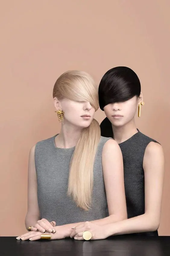 Fashion Portrait of Two Women, minimal, photographic, muted