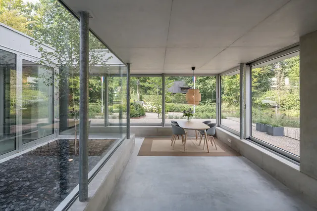 Modernist Interior with Glass Walls, minimal, photographic, light