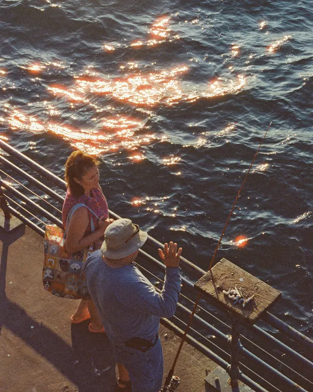 Woman and Man on a Pier, photographic, organic, warm