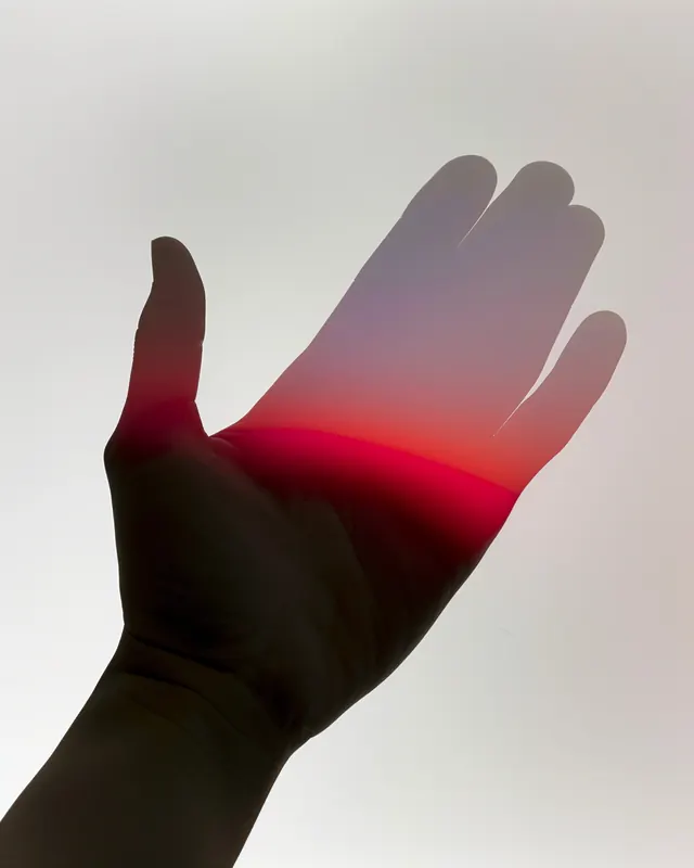 Red Gradient Hand Silhouette, minimal, gradient-heavy, high-contrast