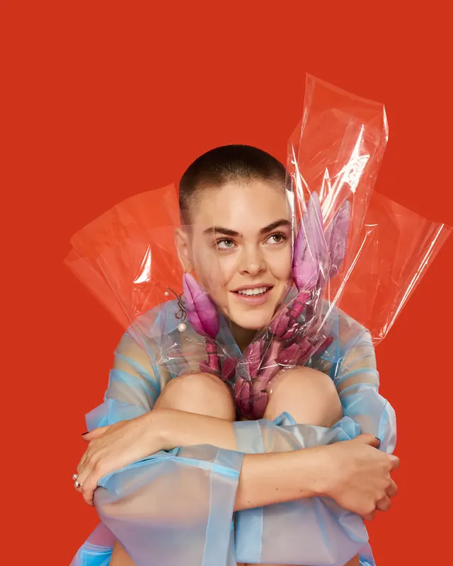 Portrait of a Person in Plastic Wrap, playful, photographic, vibrant
