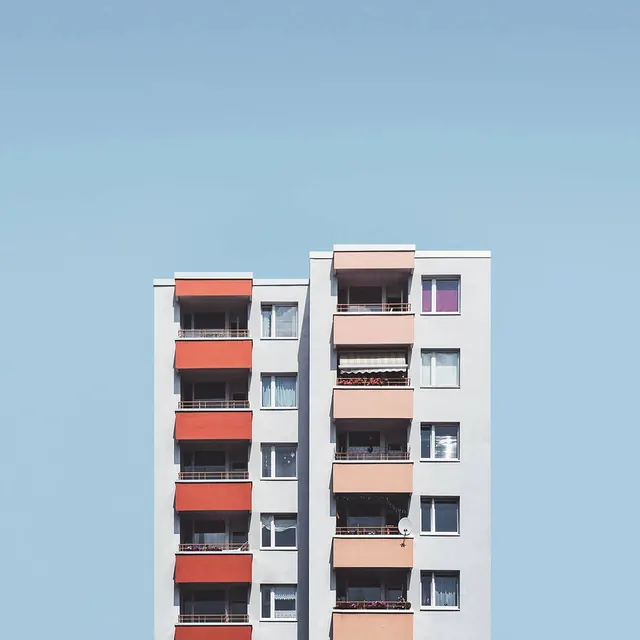 Modernist Apartment Building Architecture, minimal, geometric, vibrant
