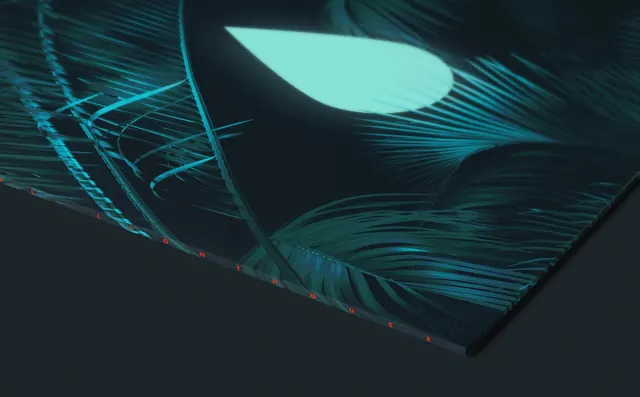Abstract Tropical Leaf Mockup, dark-mode, gradient-heavy, dark