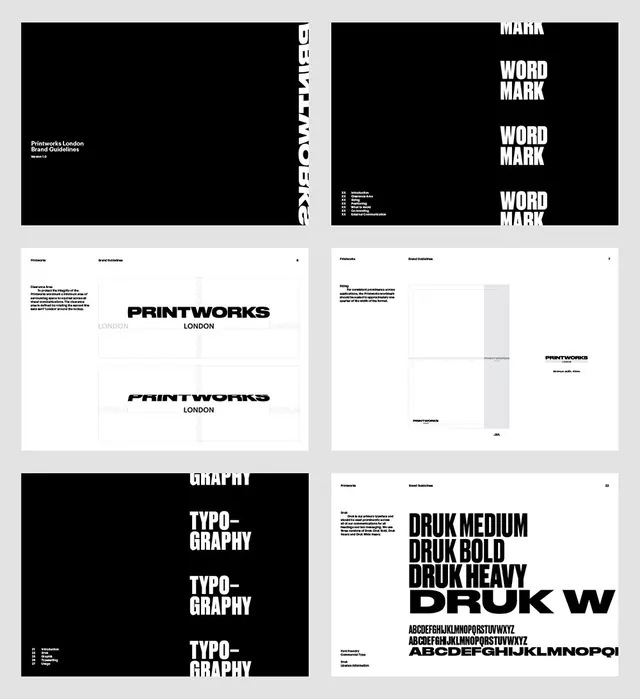 Printworks Identity System, minimal, swiss, monochrome