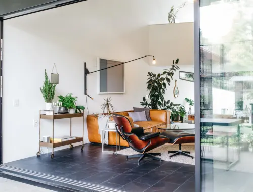 Modern Interior Living Space, minimal, photographic, warm