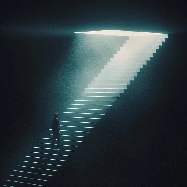 Stairway to Light, minimal, geometric, dark