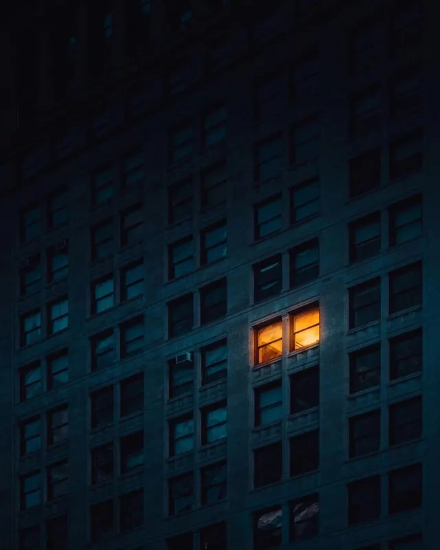 Lit Window in Dark Building, dark-mode, photographic, dark