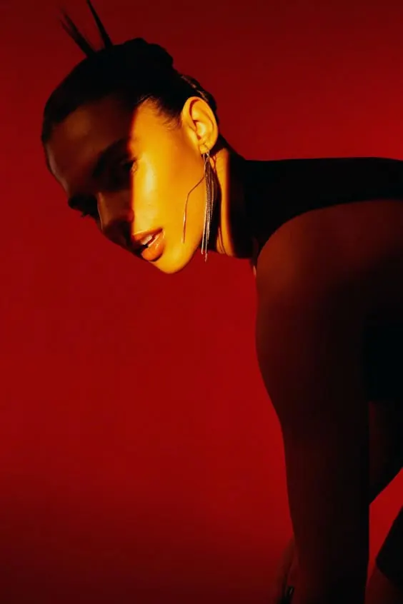 Red-Lit Portrait, photographic, luxury, vibrant