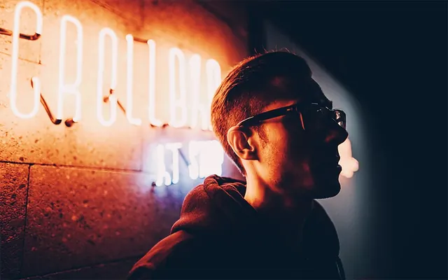 Neon Sign Portrait, dark-mode, photographic, dark