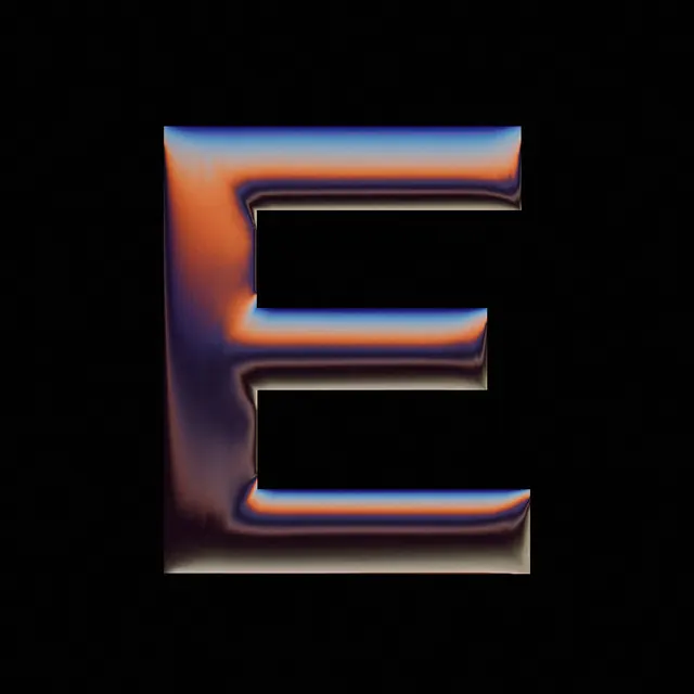 Iridescent 3D Letter E, glassmorphism, gradient-heavy, vibrant
