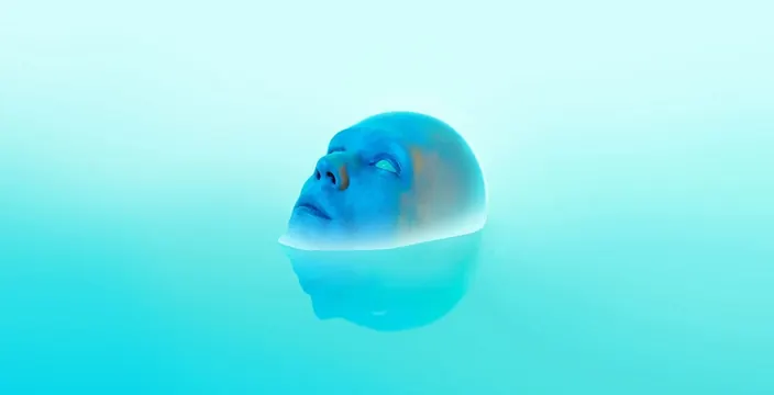 Surreal Blue Face Reflection, minimal, glassmorphism, cool