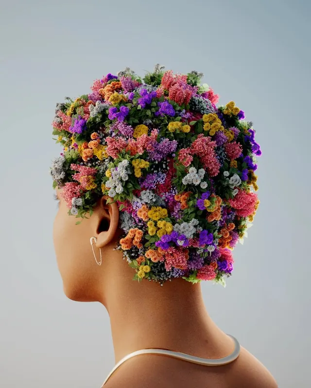 Floral Headpiece Portrait, organic, photographic, vibrant