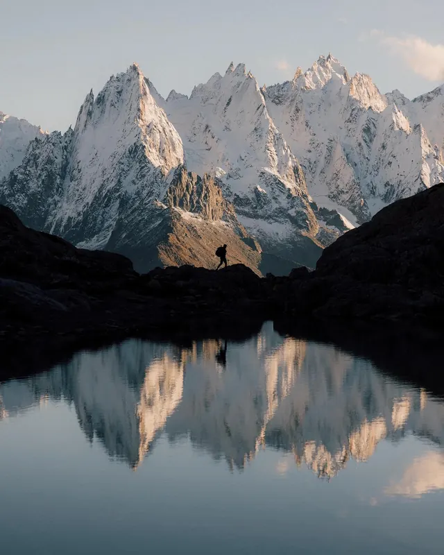 Snowy Mountain Reflection, photographic, organic, cool