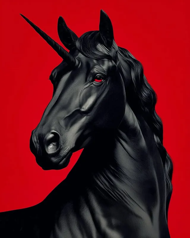 Stylized Black Unicorn Illustration, illustrated, luxury, vibrant
