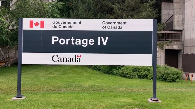 Portage IV Signage Mockup, corporate-clean, minimal, high-contrast