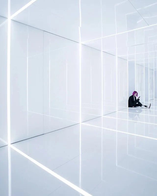 Minimalist White Interior with Human Figure, minimal, geometric, light
