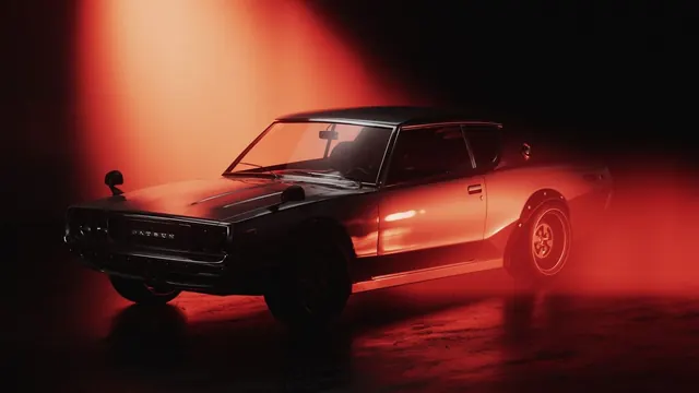 Vintage Car in Red Spotlight, photographic, retro, dark