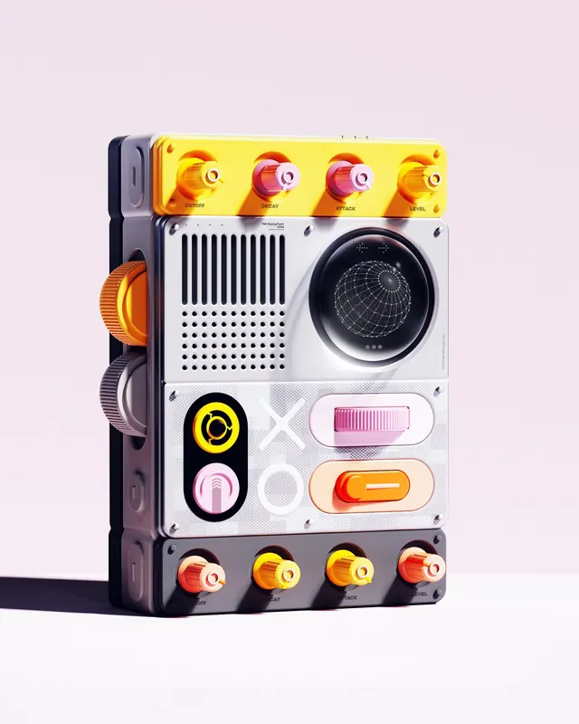 Retro-Style Hardware Mockup, retro, playful, vibrant