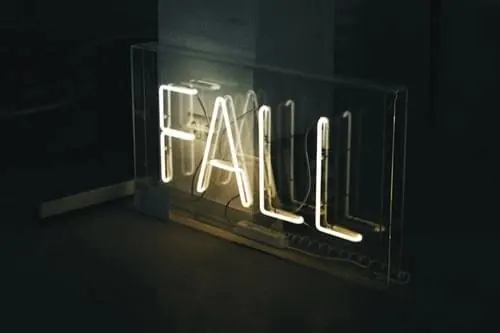 Neon 'FALL' Wordmark Mockup, minimal, dark-mode, dark