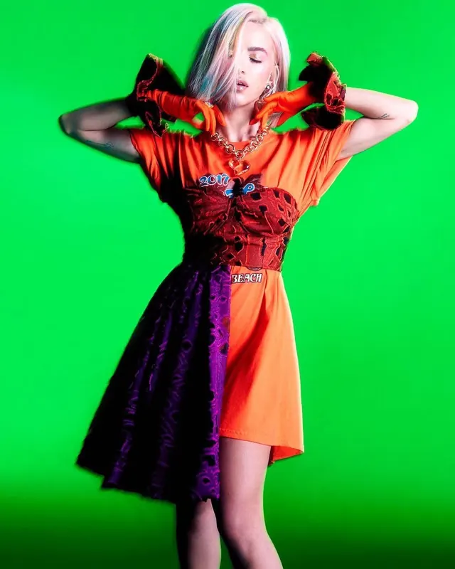 Woman in Red and Purple Costume, photographic, vibrant