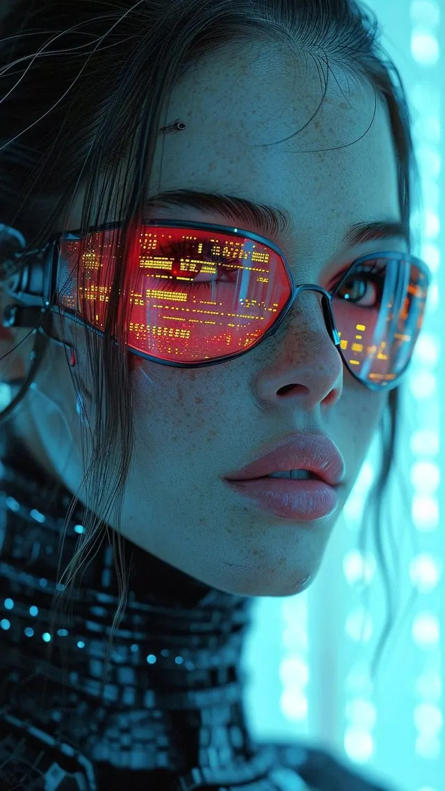 Cyberpunk Portrait with Augmented Reality Glasses, photographic, y2k, dark
