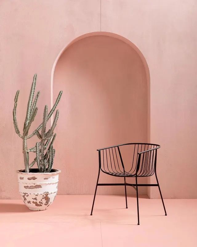 Minimalist Interior Scene with Arch and Chair, minimal, geometric, pastel