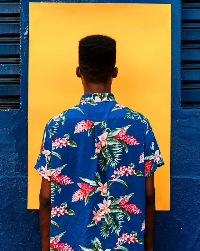 Man in Floral Shirt Portrait, minimal, flat, vibrant