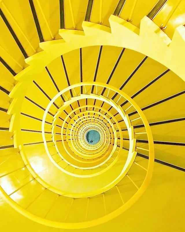 Yellow Spiral Staircase Perspective, geometric, abstract, vibrant