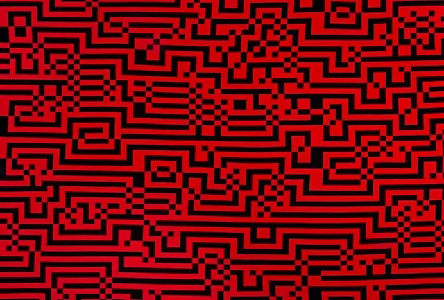 Red Pixel Grid Pattern, brutalist, neo-brutalist, dark