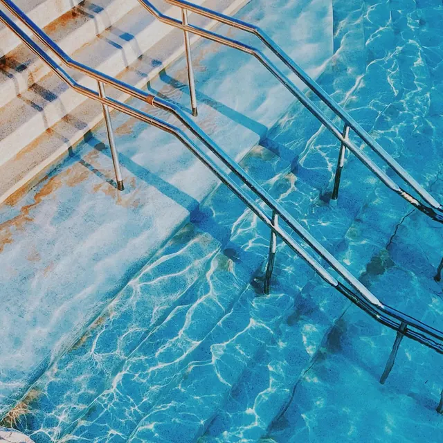 Swimming Pool Stairs with Handrails, photographic, minimal, cool