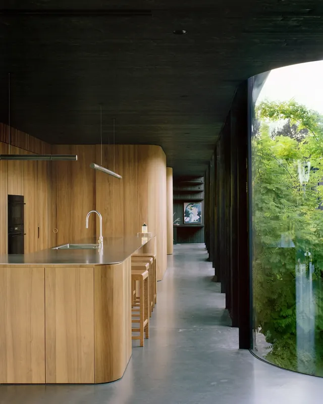 Modern Interior Architecture with Wood and Glass, minimal, luxury, warm