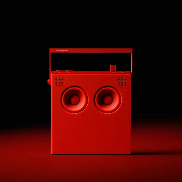 Red Retro Speaker Mockup, minimal, 3d-render, vibrant