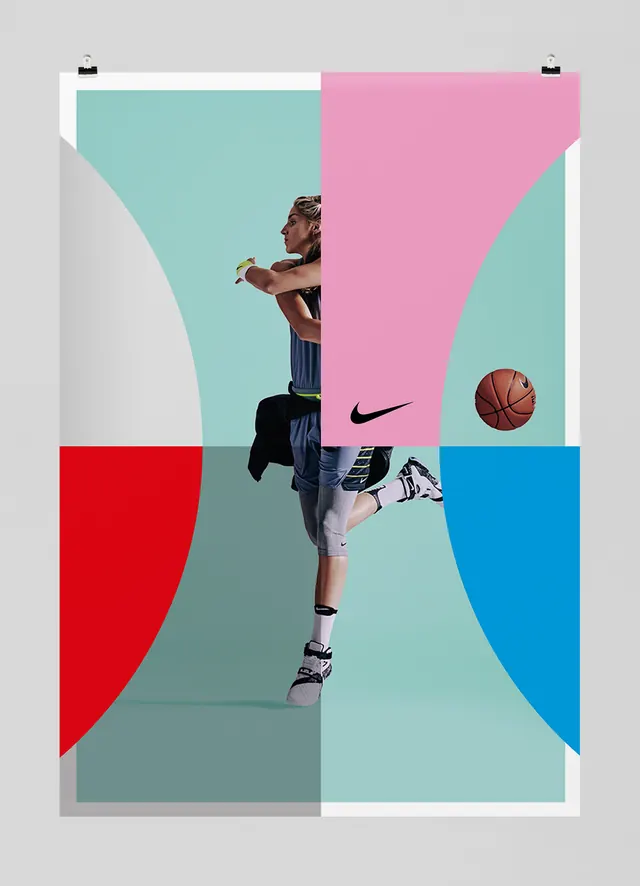 Abstract Geometric Collage with Athlete, minimal, geometric, vibrant