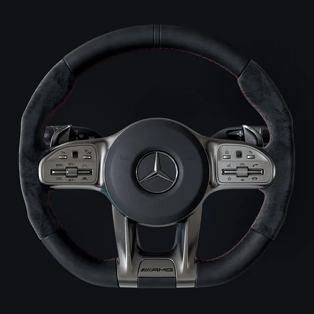Mercedes-Benz Steering Wheel Detail, luxury, technical, dark