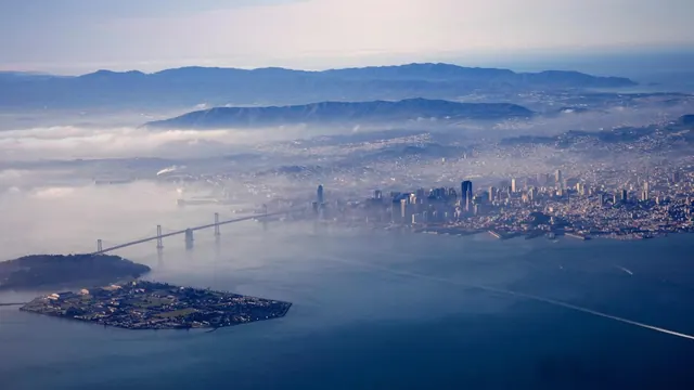 Aerial View of San Francisco Bay, photographic, minimal, cool
