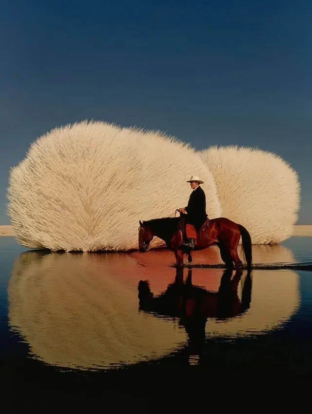 Horse and Willow Tree Reflection, organic, photographic, earthy