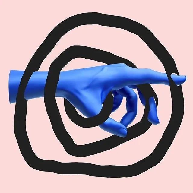 Blue Hand and Concentric Circles Graphic, minimal, flat, pastel