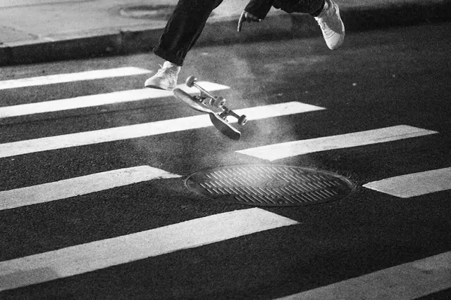 Pedestrian on Crosswalk, monochrome, photographic, monochrome