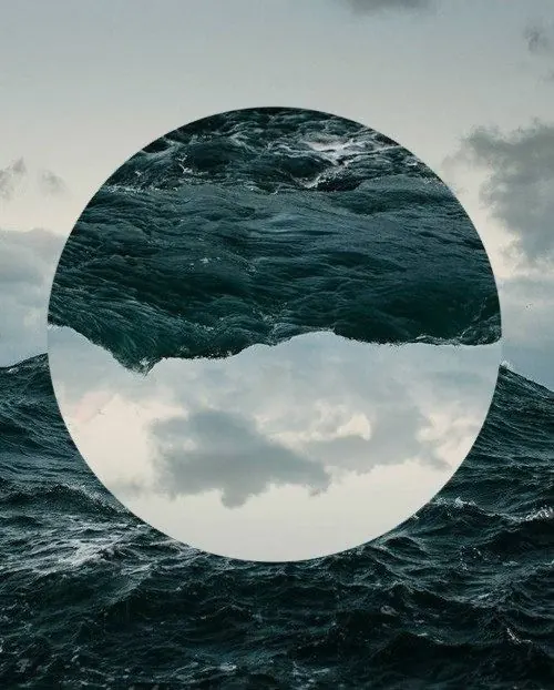 Ocean and Sky Circular Collage, geometric, abstract, high-contrast