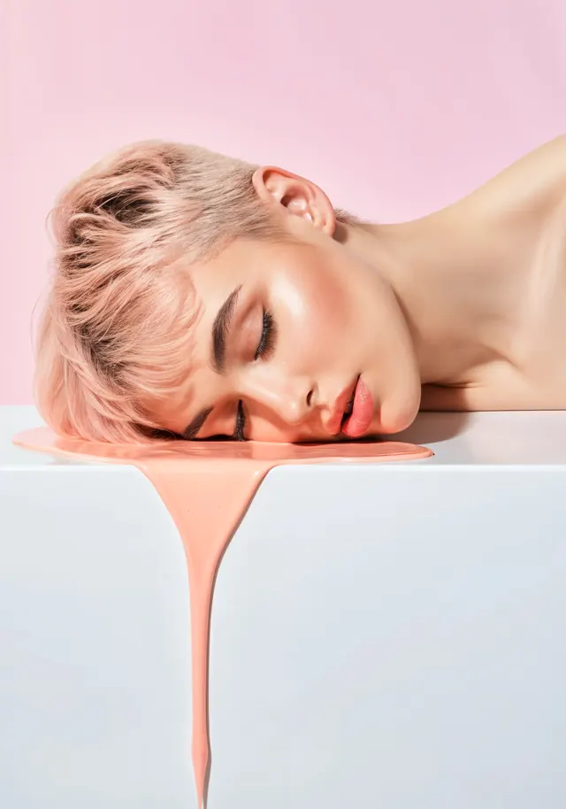 Surrealist Portrait with Melting Effect, minimal, luxury, pastel