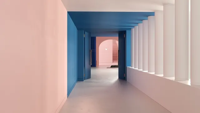 Architectural Corridor Perspective, minimal, geometric, vibrant