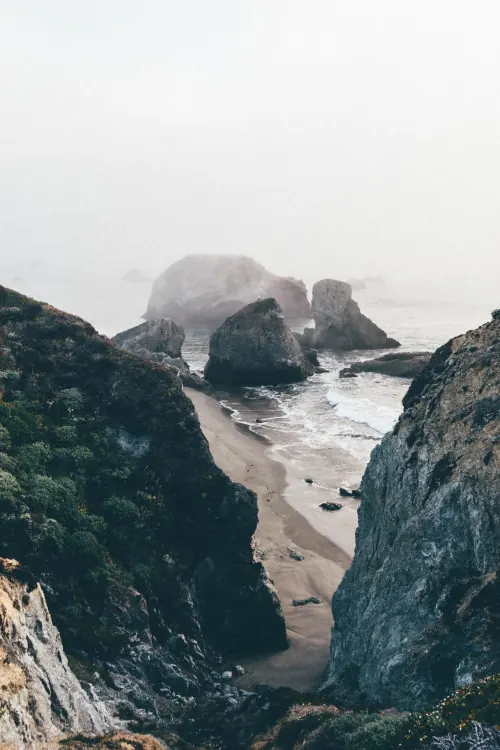 Coastal Cliff and Ocean Landscape, photographic, organic, muted