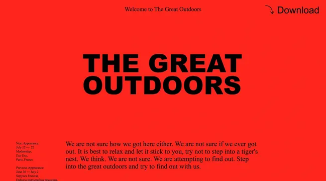 The Great Outdoorswordmark, brutalist, minimal, vibrant